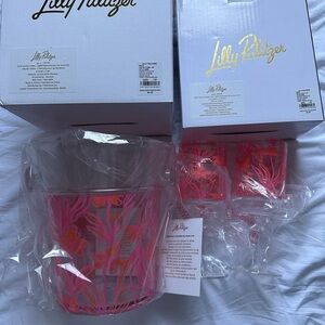 NWT LILLY PULITZER GWP WINE TUMBLER SET AND BOTTLE CHILLER LOVELY LONG STEMS